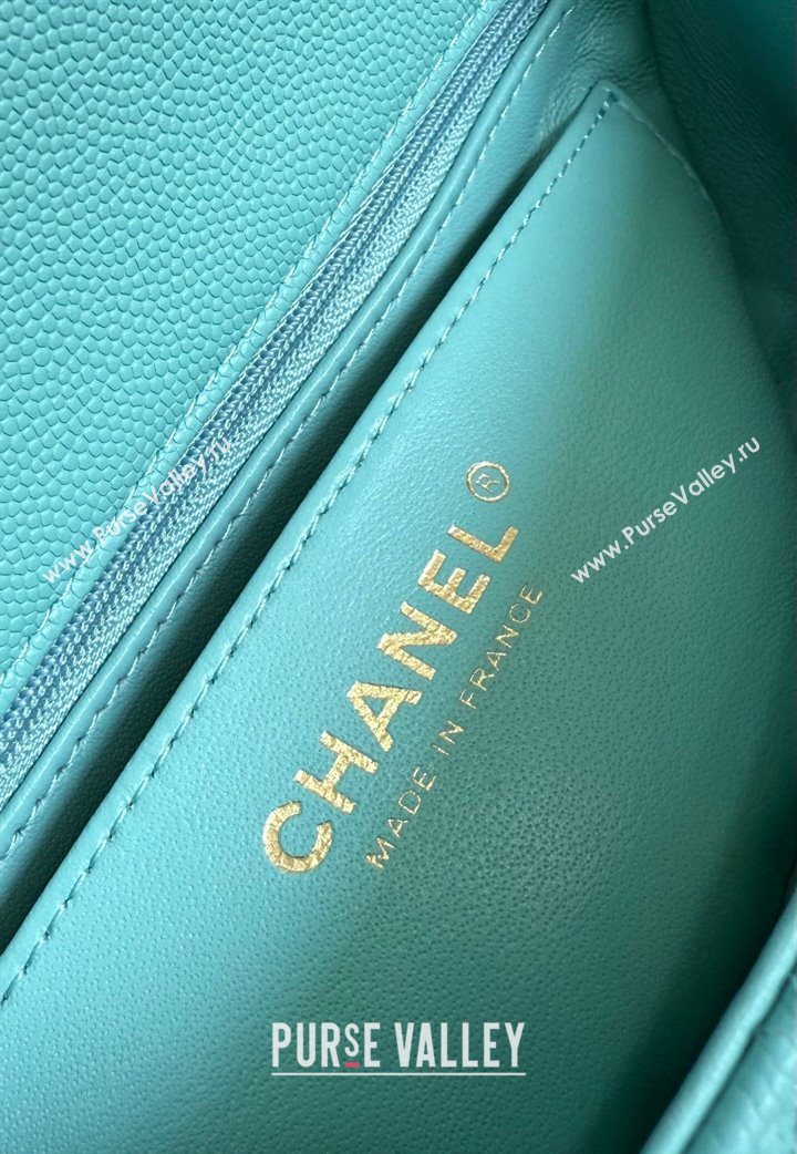 Chanel Caviar-Grained Calfskin Leather Classic Mini Flap Bag A01116 Tiffany Blue/Gold 2025 1013 (YD-251013018)