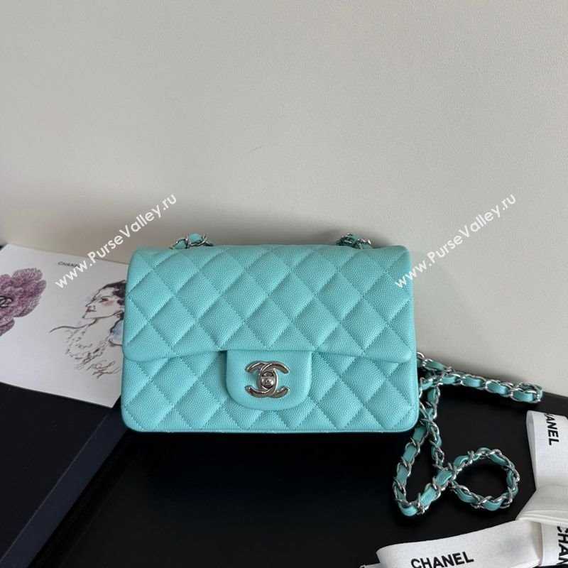 Chanel Caviar-Grained Calfskin Leather Classic Mini Flap Bag A01116 Tiffany Blue/Silver 2025 1013 (YD-251013019)