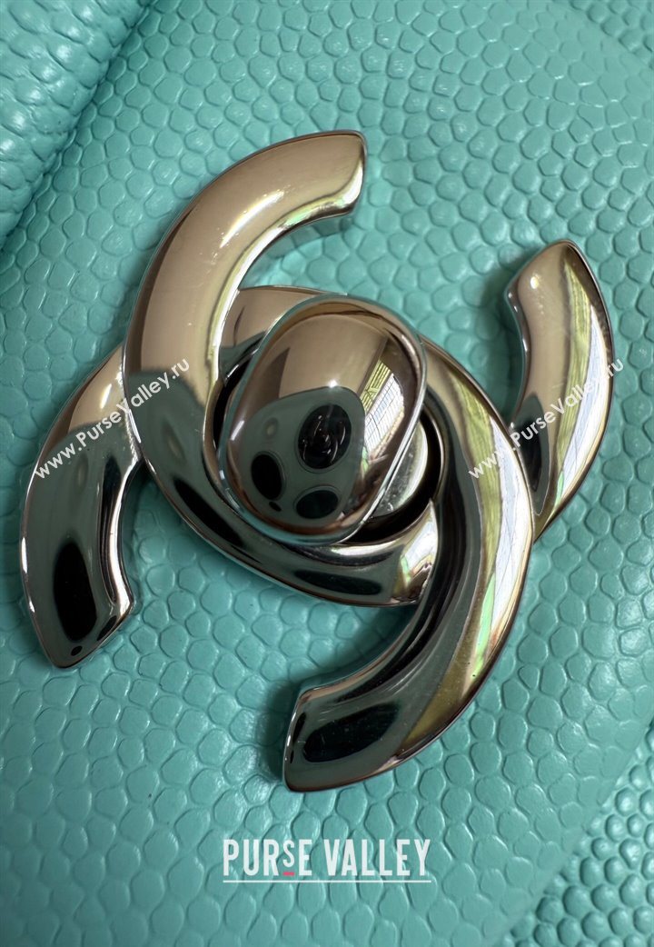 Chanel Caviar-Grained Calfskin Leather Classic Mini Flap Bag A01116 Tiffany Blue/Silver 2025 1013 (YD-251013019)