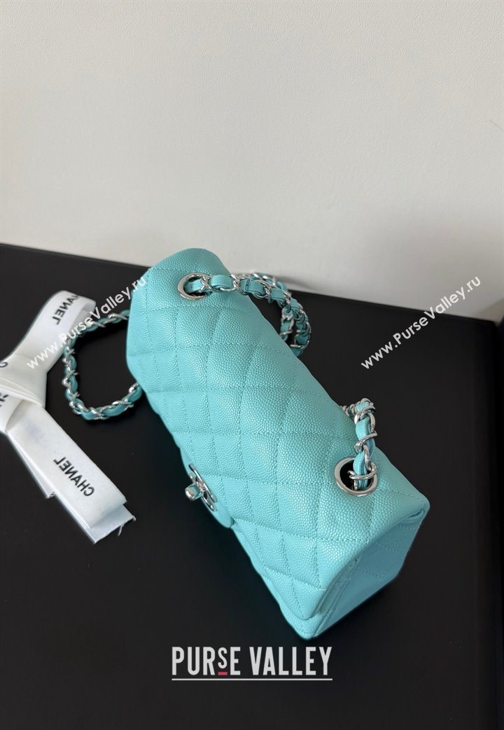 Chanel Caviar-Grained Calfskin Leather Classic Mini Flap Bag A01116 Tiffany Blue/Silver 2025 1013 (YD-251013019)