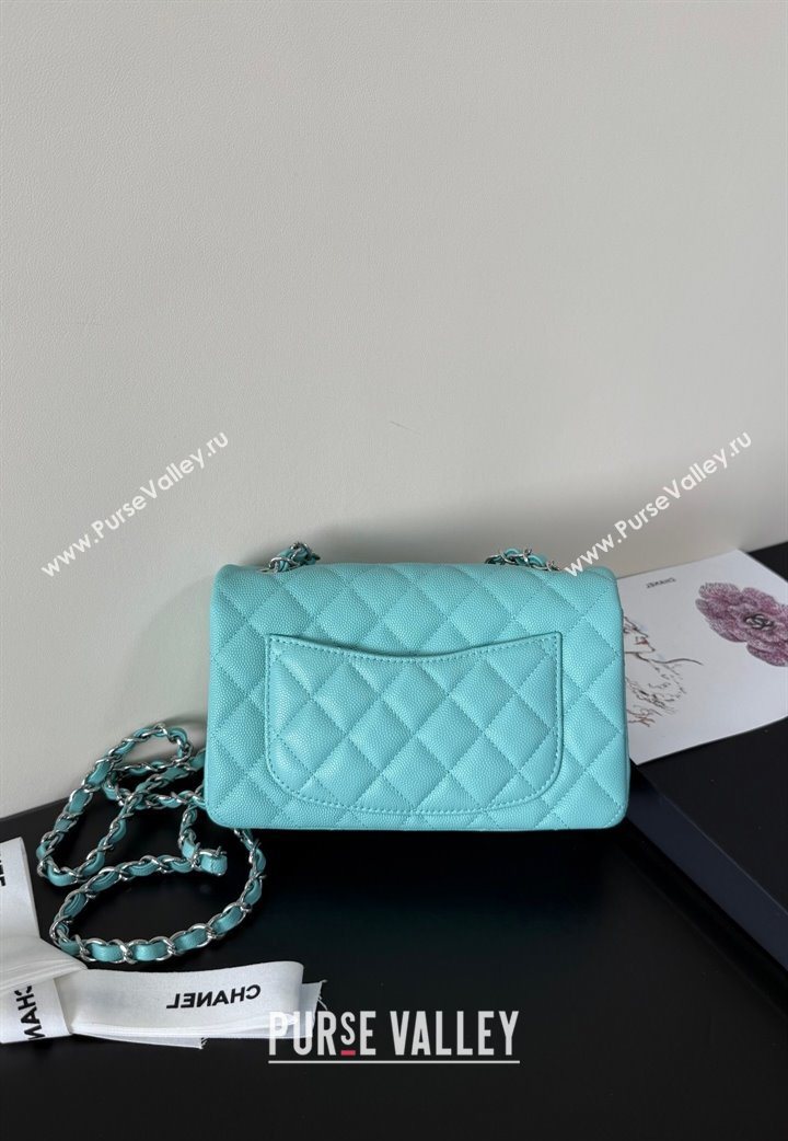 Chanel Caviar-Grained Calfskin Leather Classic Mini Flap Bag A01116 Tiffany Blue/Silver 2025 1013 (YD-251013019)
