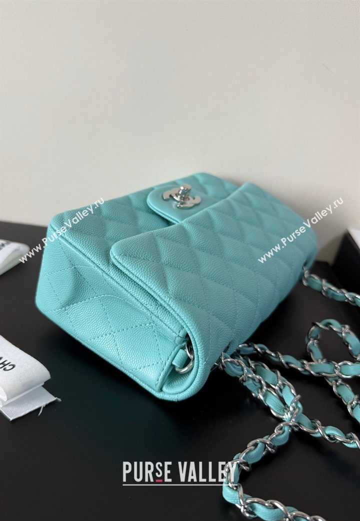 Chanel Caviar-Grained Calfskin Leather Classic Mini Flap Bag A01116 Tiffany Blue/Silver 2025 1013 (YD-251013019)