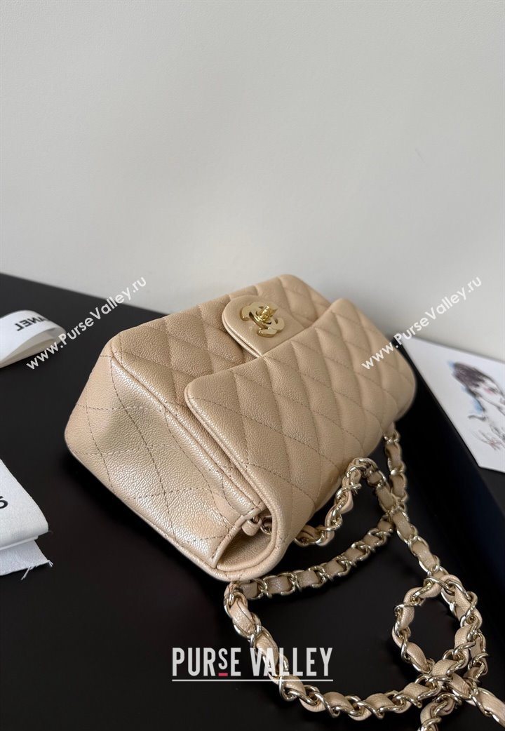 Chanel Pearly Caviar-Grained Calfskin Classic Mini Flap Bag A01116 Beige 2025 1013 (YD-251013013)