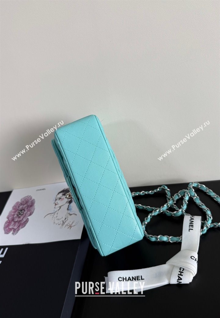 Chanel Caviar-Grained Calfskin Leather Classic Mini Flap Bag A01116 Tiffany Blue/Silver 2025 1013 (YD-251013019)
