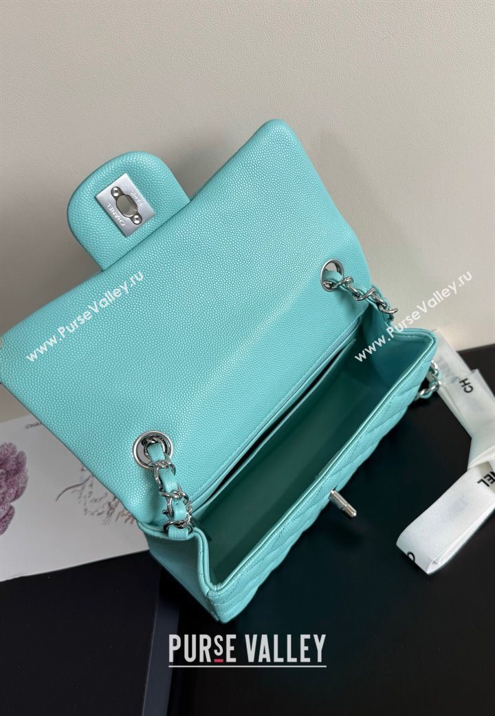 Chanel Caviar-Grained Calfskin Leather Classic Mini Flap Bag A01116 Tiffany Blue/Silver 2025 1013 (YD-251013019)
