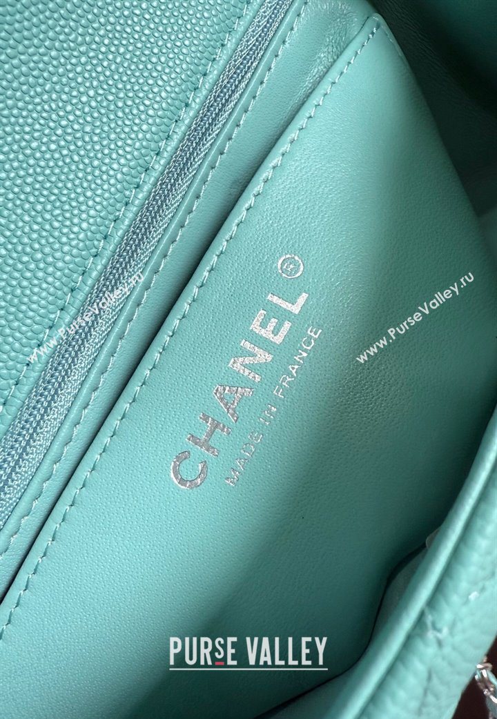 Chanel Caviar-Grained Calfskin Leather Classic Mini Flap Bag A01116 Tiffany Blue/Silver 2025 1013 (YD-251013019)