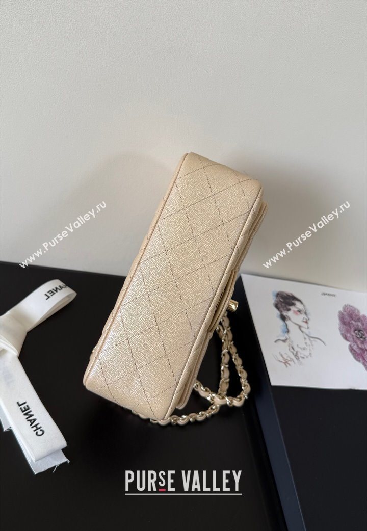 Chanel Pearly Caviar-Grained Calfskin Classic Mini Flap Bag A01116 Beige 2025 1013 (YD-251013013)