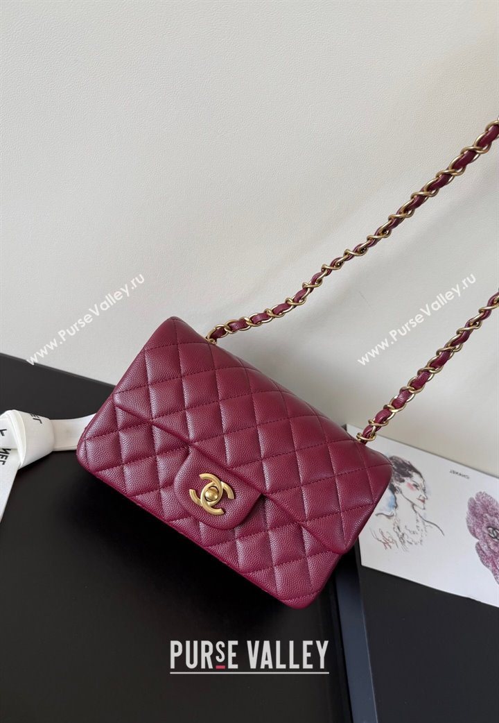 Chanel Caviar-Grained Calfskin Leather Classic Mini Flap Bag A01116 Burgundy/Gold 2025 1013 (YD-251013020)