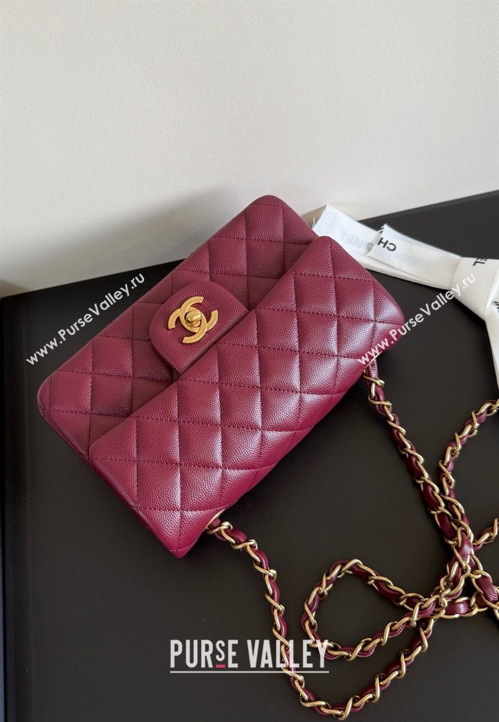 Chanel Caviar-Grained Calfskin Leather Classic Mini Flap Bag A01116 Burgundy/Gold 2025 1013 (YD-251013020)