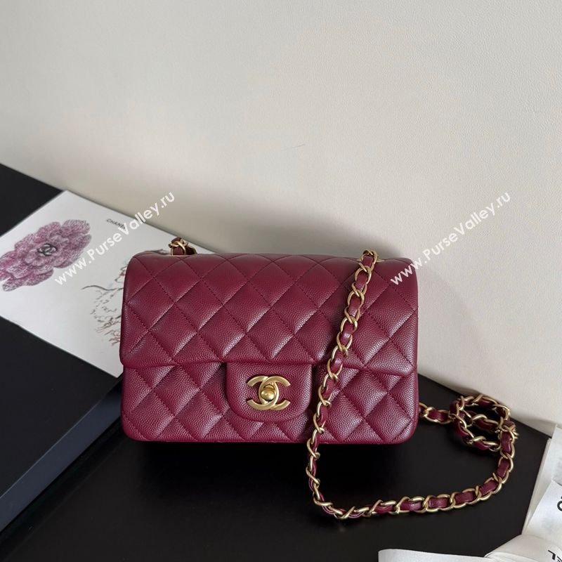 Chanel Caviar-Grained Calfskin Leather Classic Mini Flap Bag A01116 Burgundy/Gold 2025 1013 (YD-251013020)