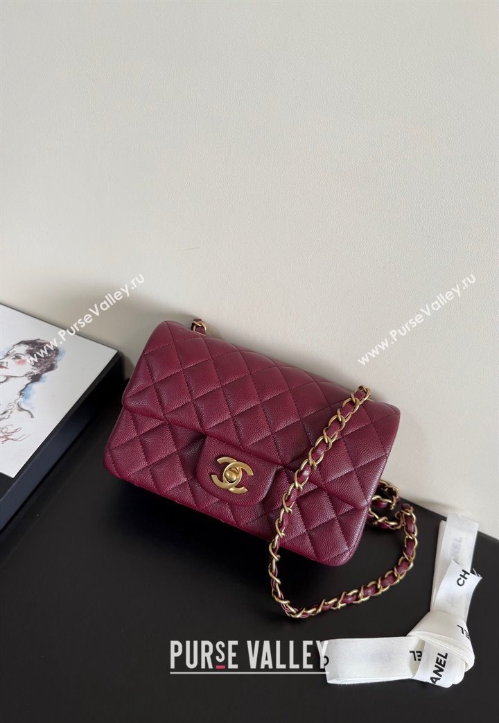 Chanel Caviar-Grained Calfskin Leather Classic Mini Flap Bag A01116 Burgundy/Gold 2025 1013 (YD-251013020)