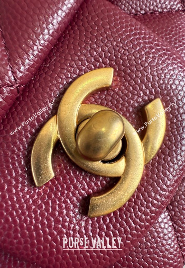 Chanel Caviar-Grained Calfskin Leather Classic Mini Flap Bag A01116 Burgundy/Gold 2025 1013 (YD-251013020)