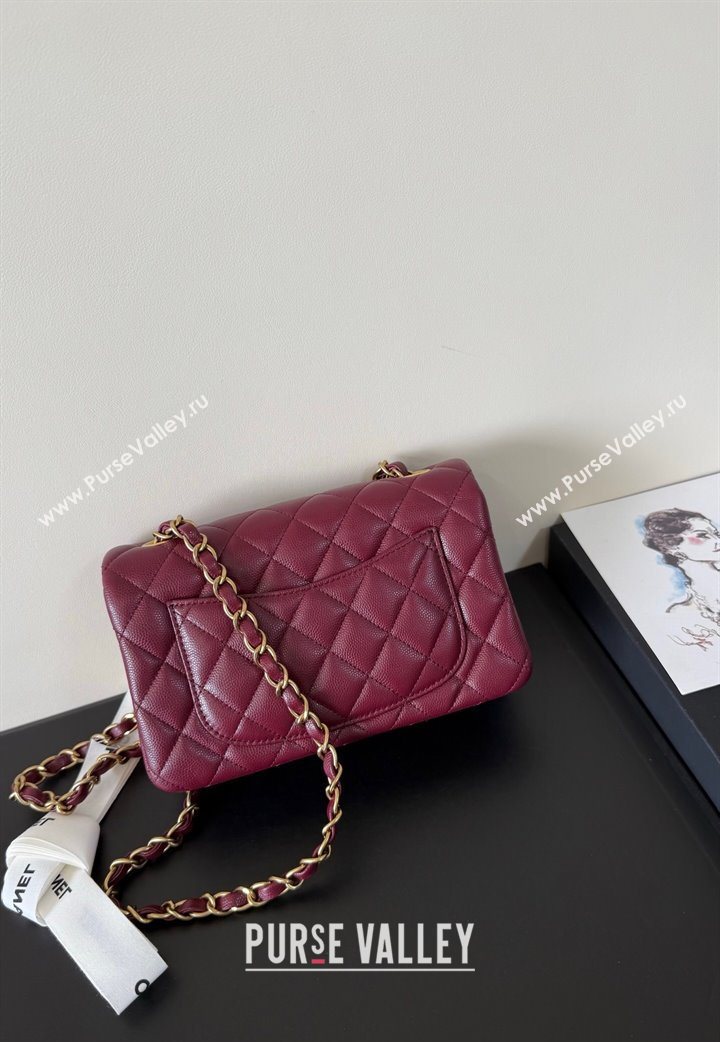 Chanel Caviar-Grained Calfskin Leather Classic Mini Flap Bag A01116 Burgundy/Gold 2025 1013 (YD-251013020)