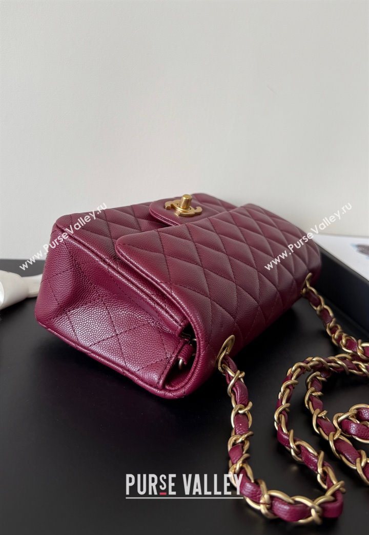 Chanel Caviar-Grained Calfskin Leather Classic Mini Flap Bag A01116 Burgundy/Gold 2025 1013 (YD-251013020)