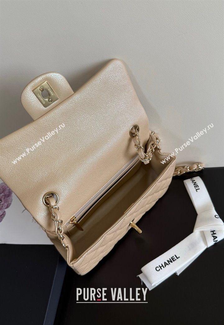 Chanel Pearly Caviar-Grained Calfskin Classic Mini Flap Bag A01116 Beige 2025 1013 (YD-251013013)
