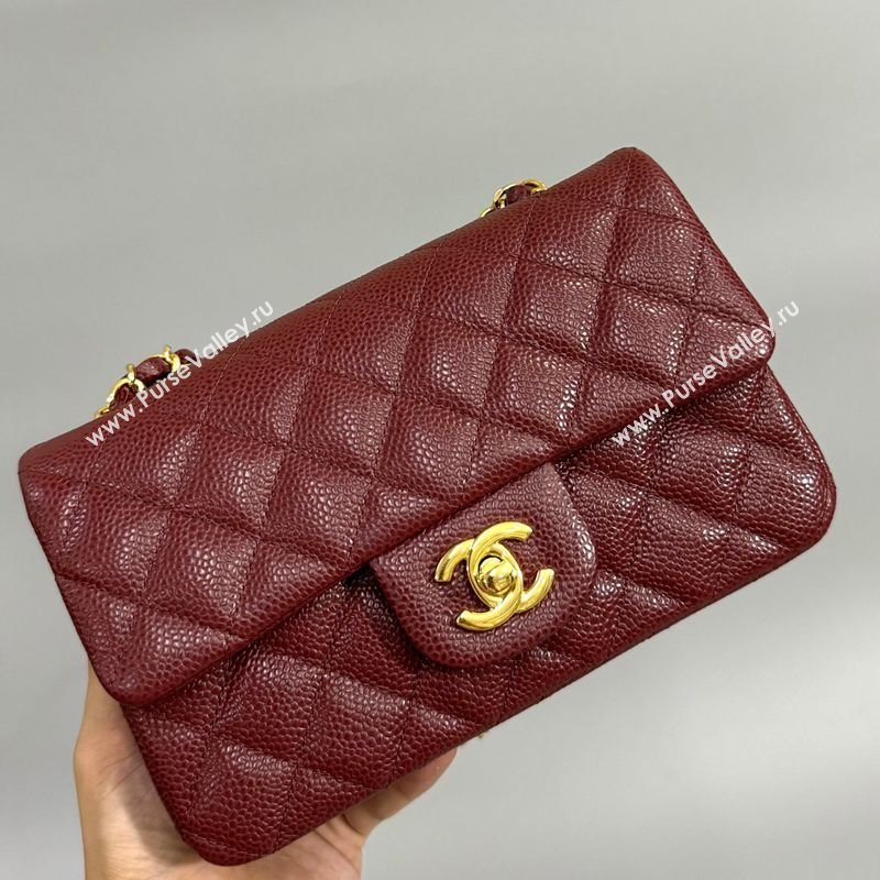 Chanel Grained Calfskin Classic Mini Flap Bag A01116 Burgundy/Gold 2025 1013 (YD-251013002)