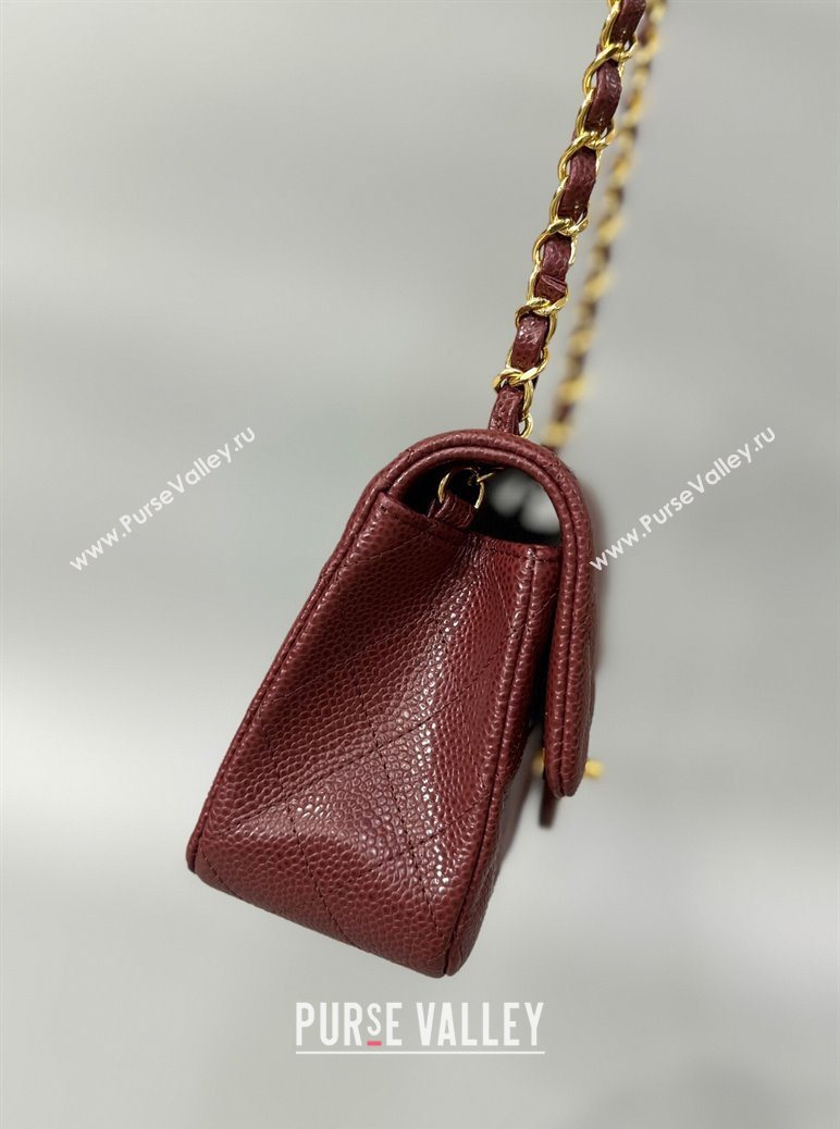 Chanel Grained Calfskin Classic Mini Flap Bag A01116 Burgundy/Gold 2025 1013 (YD-251013002)