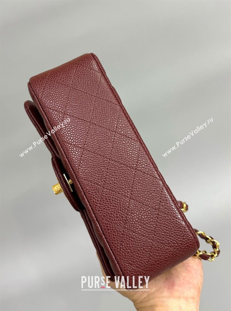 Chanel Grained Calfskin Classic Mini Flap Bag A01116 Burgundy/Gold 2025 1013 (YD-251013002)