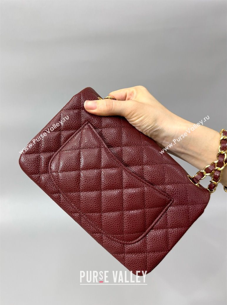 Chanel Grained Calfskin Classic Mini Flap Bag A01116 Burgundy/Gold 2025 1013 (YD-251013002)