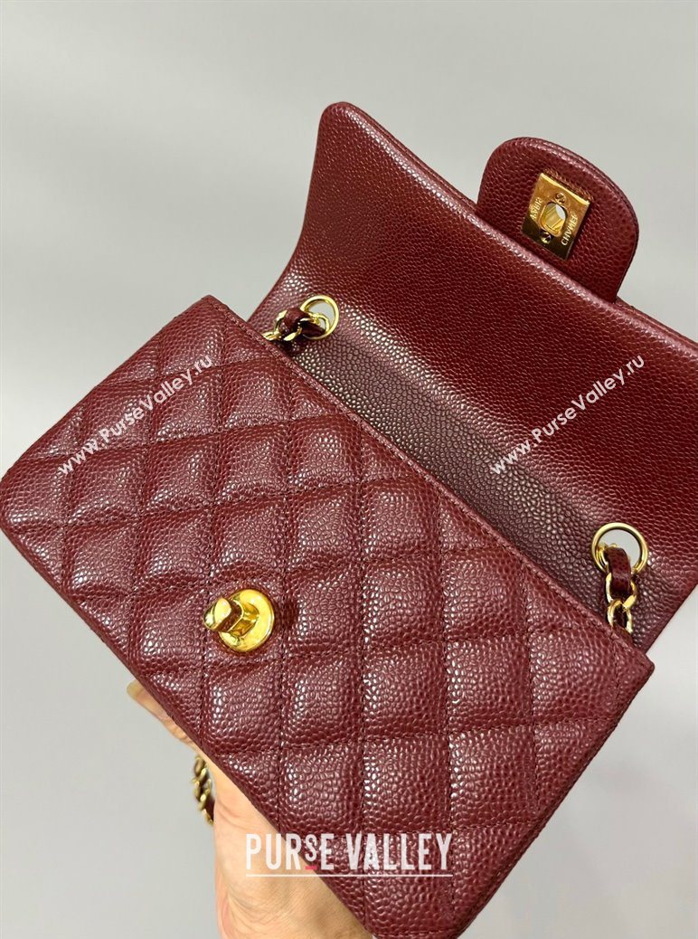 Chanel Grained Calfskin Classic Mini Flap Bag A01116 Burgundy/Gold 2025 1013 (YD-251013002)