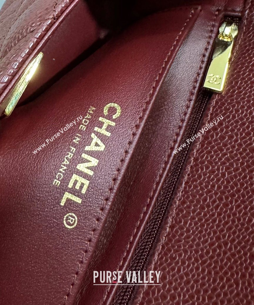 Chanel Grained Calfskin Classic Mini Flap Bag A01116 Burgundy/Gold 2025 1013 (YD-251013002)