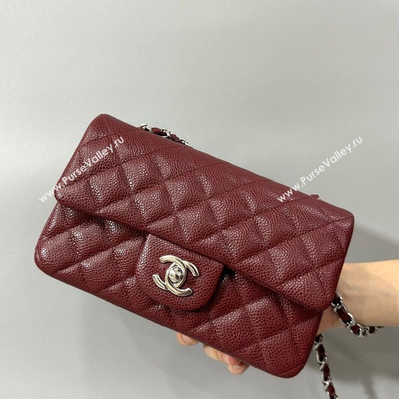 Chanel Grained Calfskin Classic Mini Flap Bag A01116 Burgundy/Silver 2025 1013 (YD-251013001)