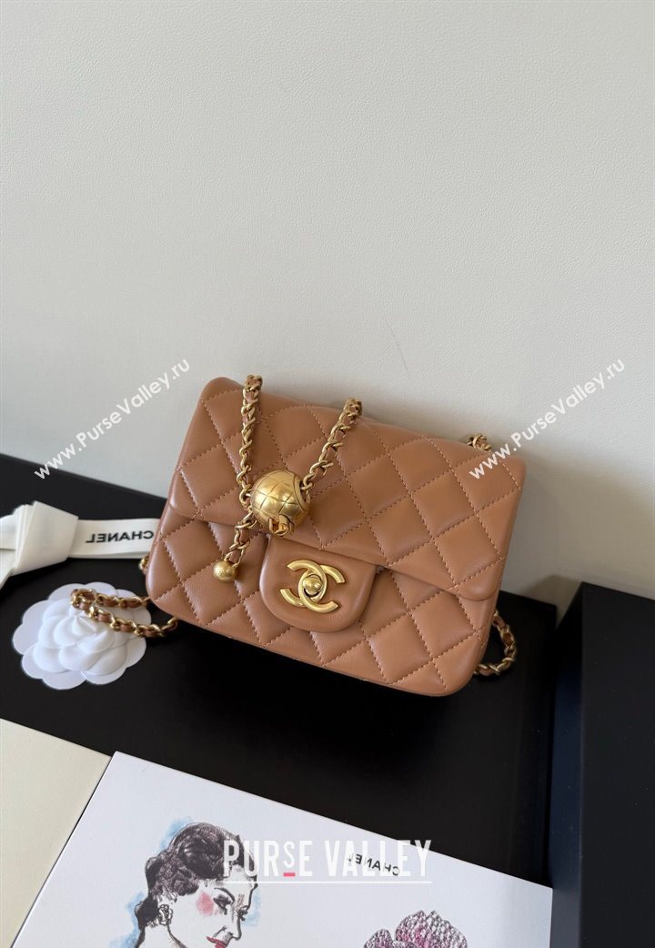 Chanel Lambskin Mini Flap Bag with Metal Ball AS1786 Caramel Brown 2025 New Style (YD-251013004)