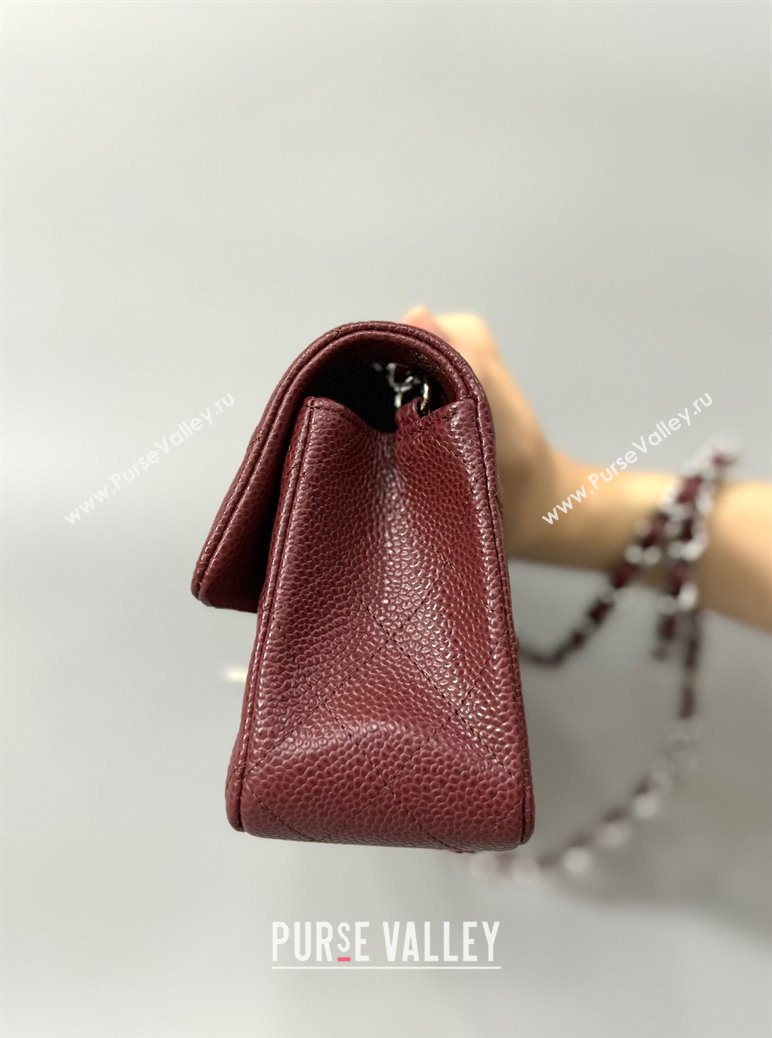 Chanel Grained Calfskin Classic Mini Flap Bag A01116 Burgundy/Silver 2025 1013 (YD-251013001)