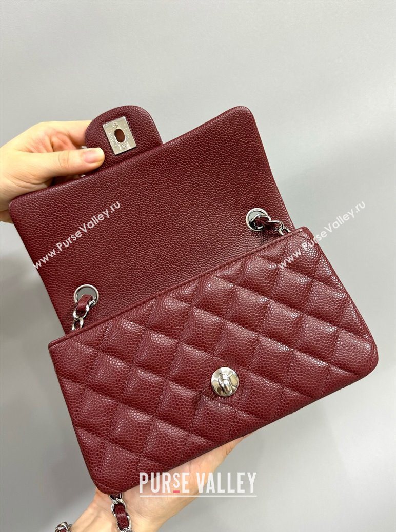 Chanel Grained Calfskin Classic Mini Flap Bag A01116 Burgundy/Silver 2025 1013 (YD-251013001)