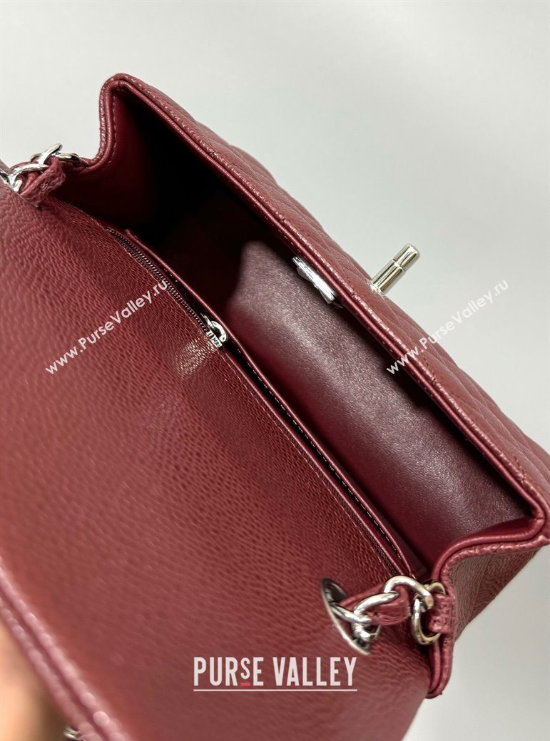 Chanel Grained Calfskin Classic Mini Flap Bag A01116 Burgundy/Silver 2025 1013 (YD-251013001)
