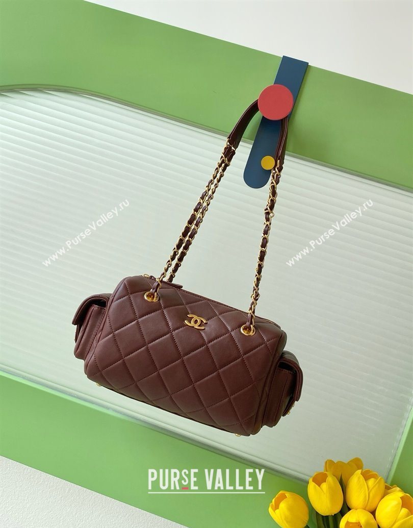 Chanel Lambskin Small Bowling Bag Burgundy 2025 AS5792 (yezi-251013028)