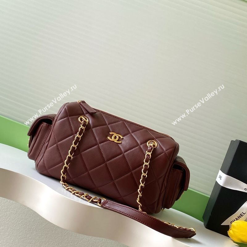 Chanel Lambskin Small Bowling Bag Burgundy 2025 AS5792 (yezi-251013028)