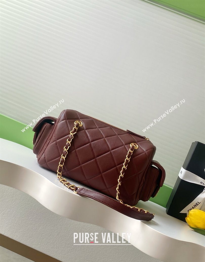 Chanel Lambskin Small Bowling Bag Burgundy 2025 AS5792 (yezi-251013028)