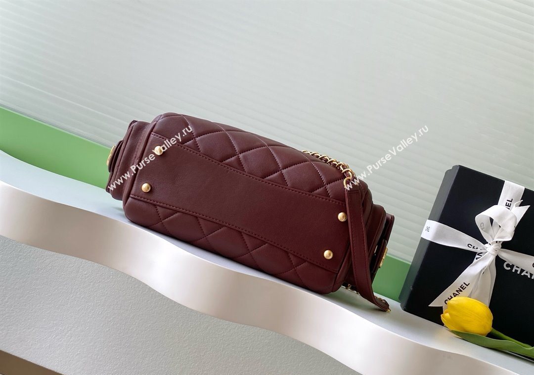 Chanel Lambskin Small Bowling Bag Burgundy 2025 AS5792 (yezi-251013028)
