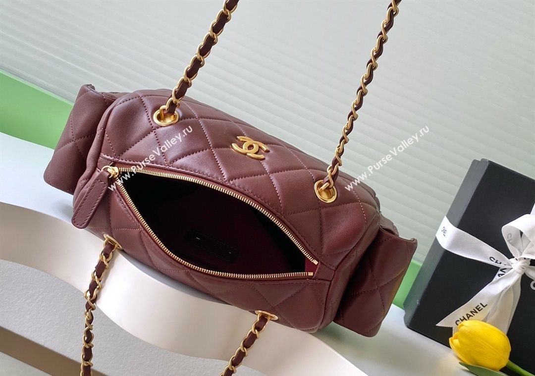 Chanel Lambskin Small Bowling Bag Burgundy 2025 AS5792 (yezi-251013028)