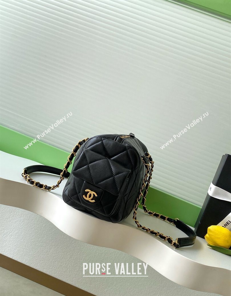 Chanel Lambskin Small Bowling Bag Black 2025 AS5792 (yezi-251013030)