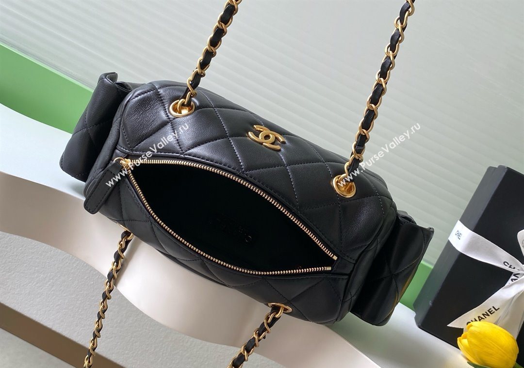 Chanel Lambskin Small Bowling Bag Black 2025 AS5792 (yezi-251013030)