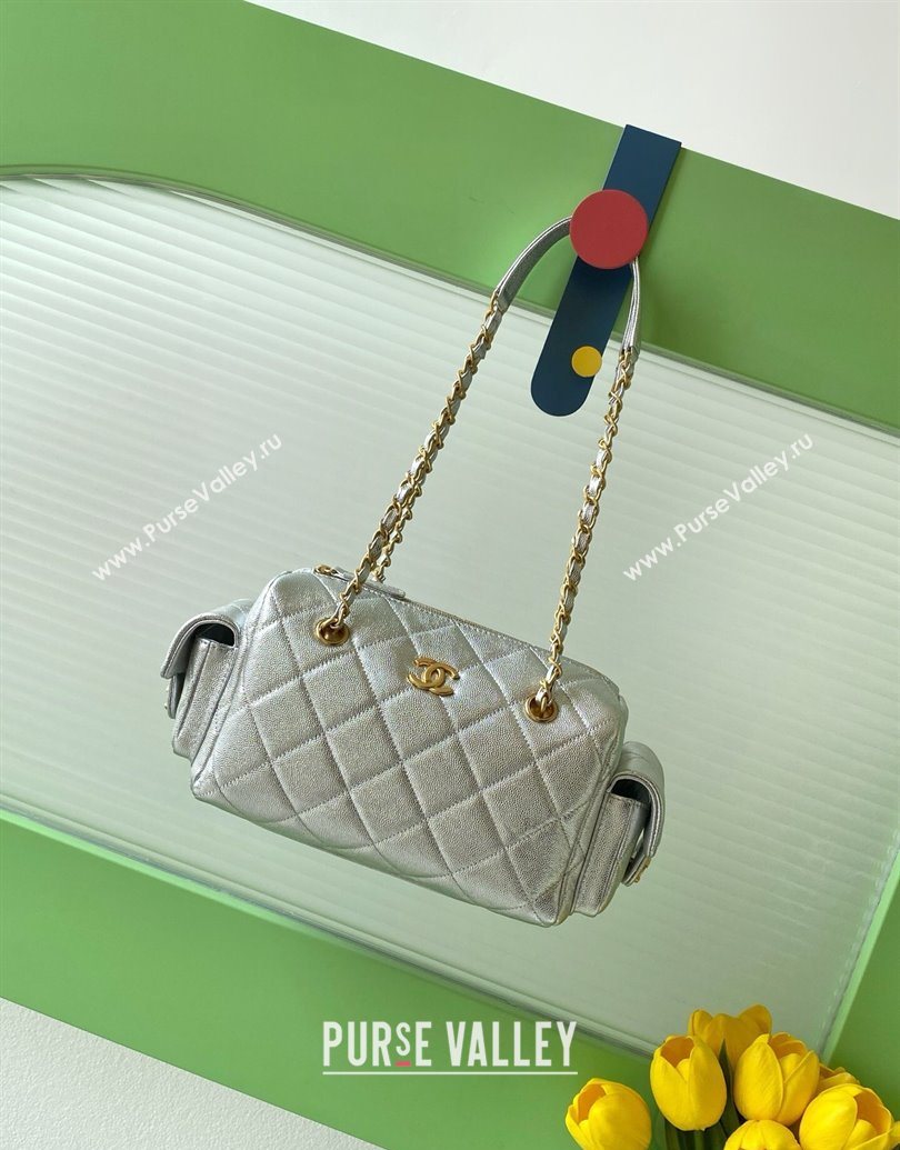 Chanel Grained Calfskin Small Bowling Bag Silver 2025 AS5792 (yezi-251013029)