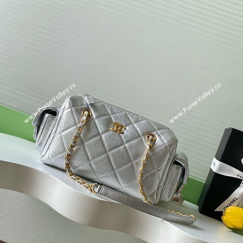Chanel Grained Calfskin Small Bowling Bag Silver 2025 AS5792 (yezi-251013029)