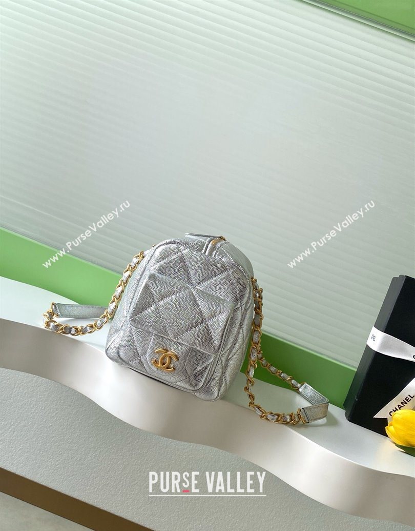 Chanel Grained Calfskin Small Bowling Bag Silver 2025 AS5792 (yezi-251013029)