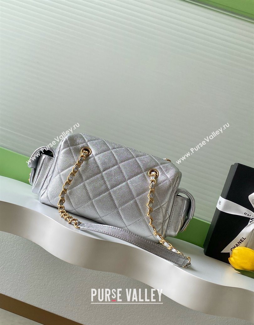 Chanel Grained Calfskin Small Bowling Bag Silver 2025 AS5792 (yezi-251013029)