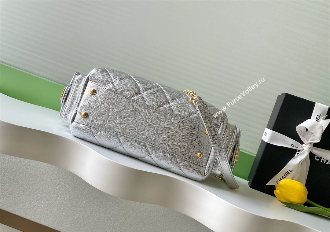 Chanel Grained Calfskin Small Bowling Bag Silver 2025 AS5792 (yezi-251013029)