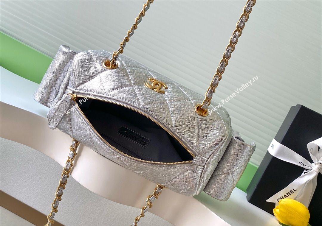 Chanel Grained Calfskin Small Bowling Bag Silver 2025 AS5792 (yezi-251013029)