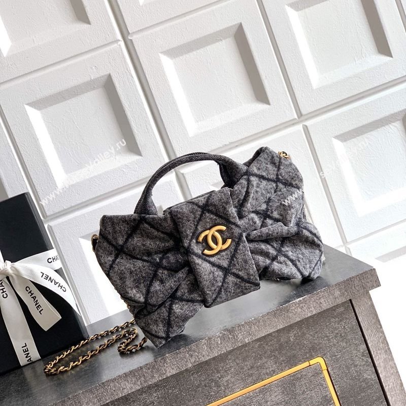 Chanel Quilted Denim Mini Bow Bag Grey 2025 AS5849 (yezi-251013026)