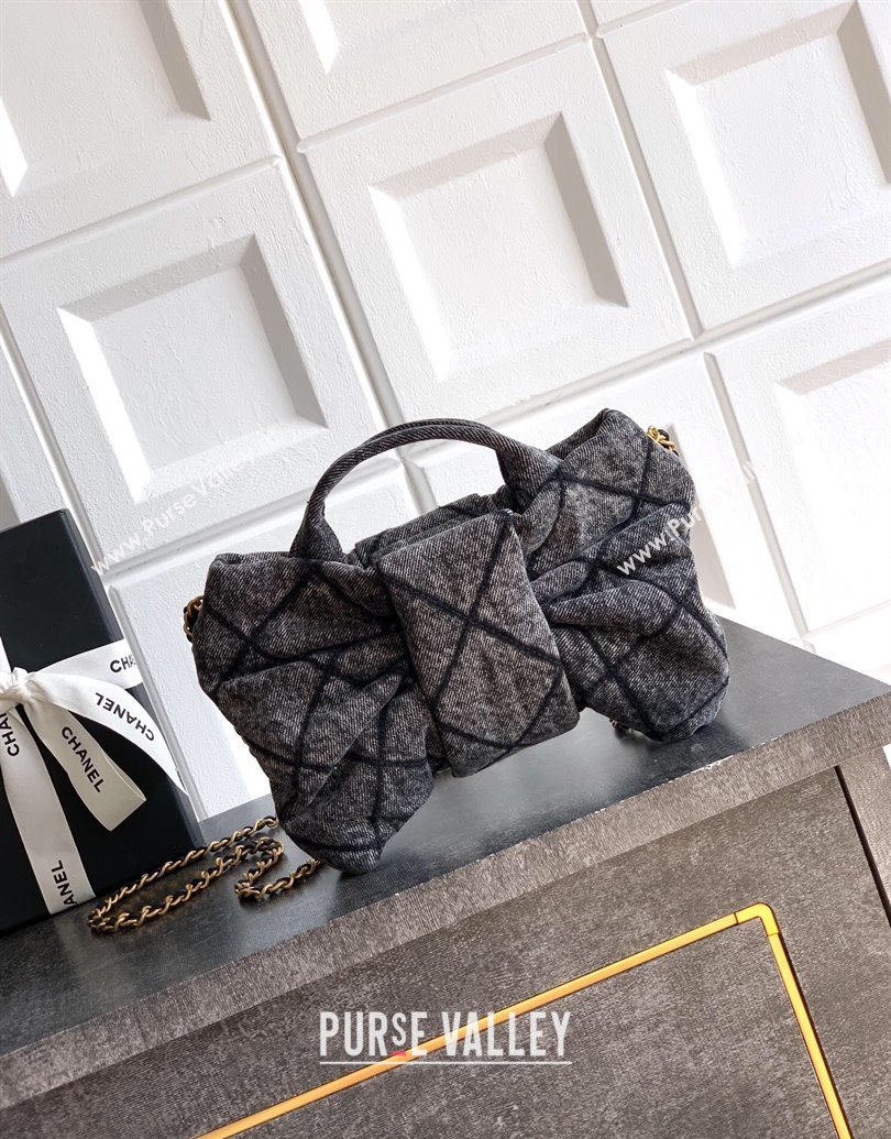 Chanel Quilted Denim Mini Bow Bag Grey 2025 AS5849 (yezi-251013026)