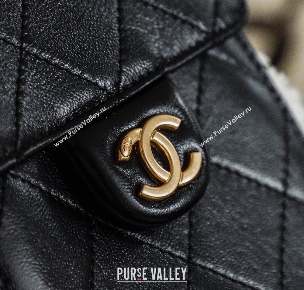 Chanel Quilted Calfskin 25 Small Handbag with Shearling Charm AS5293 Black/Gold 2025 (yezi-251011002)
