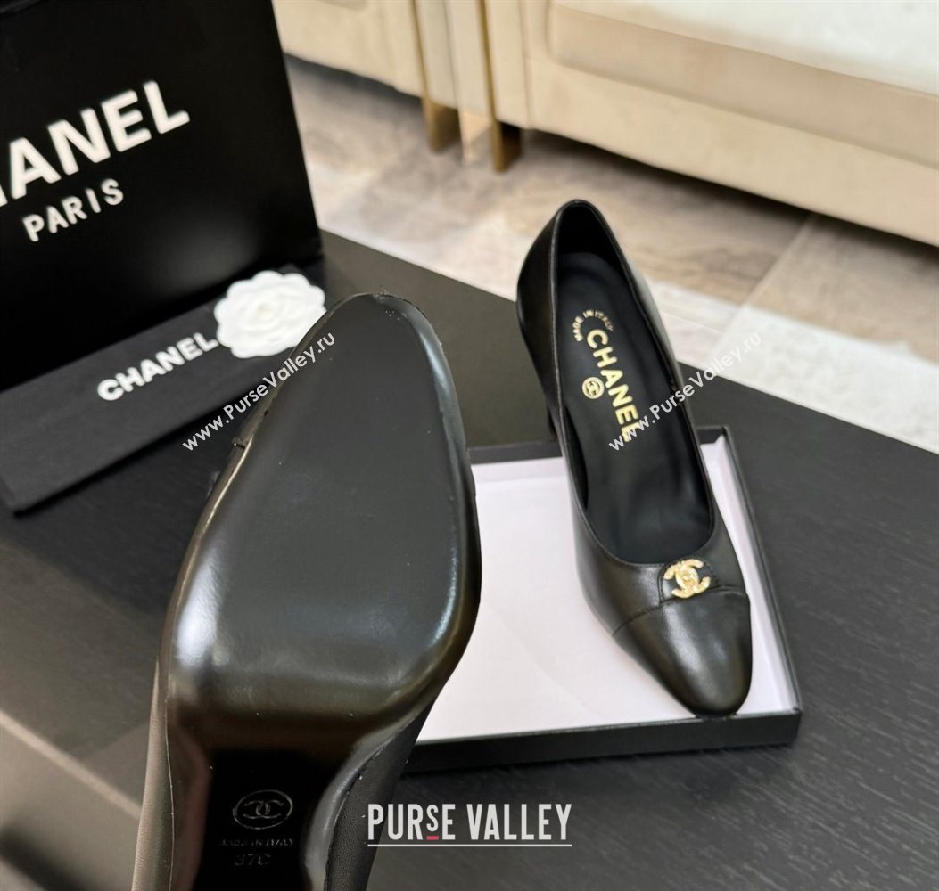 Chanel Lambskin Leather Pumps 9cm with CC Tag Black 2025 G46441 2 (MD-251103015)