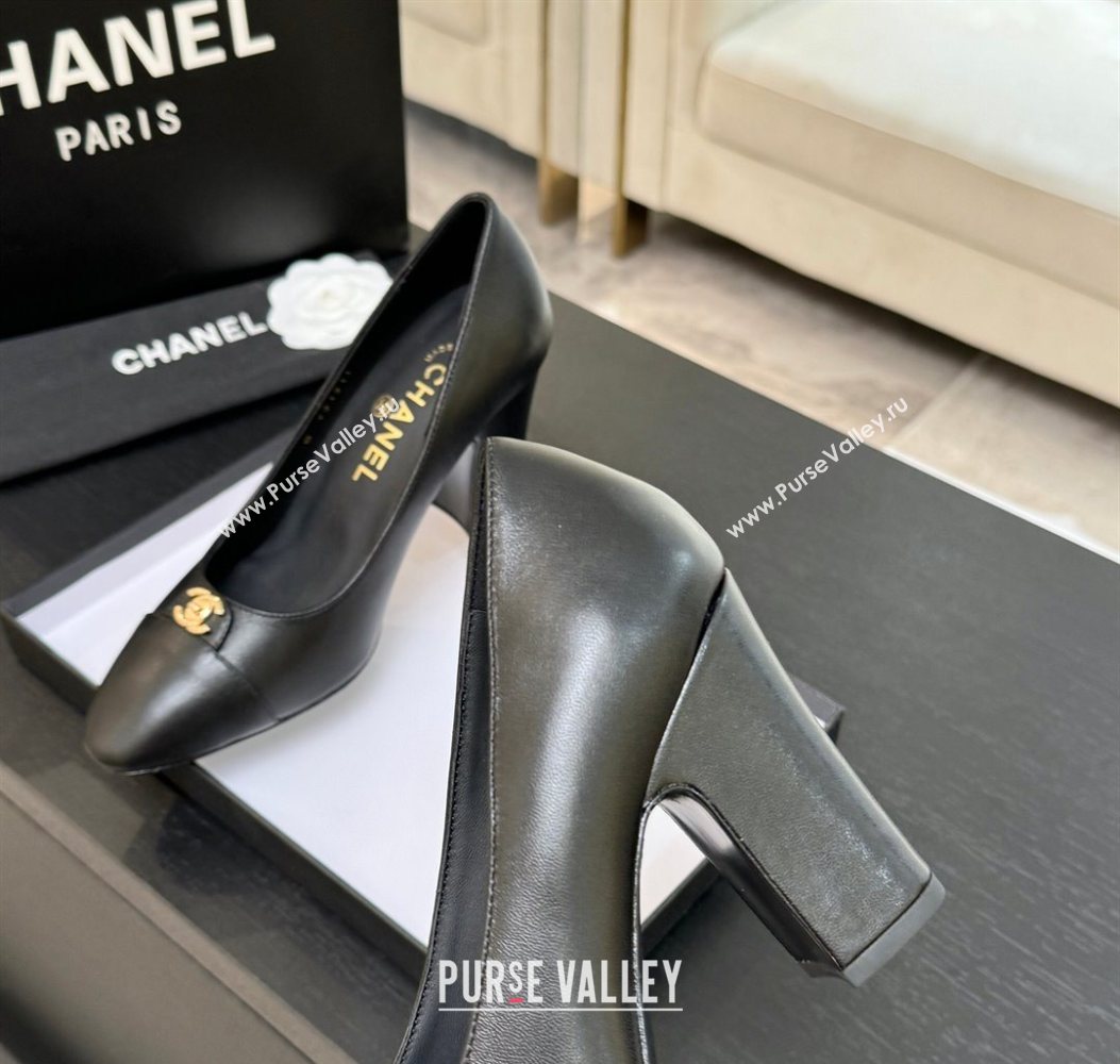 Chanel Lambskin Leather Pumps 9cm with CC Tag Black 2025 G46441 2 (MD-251103015)