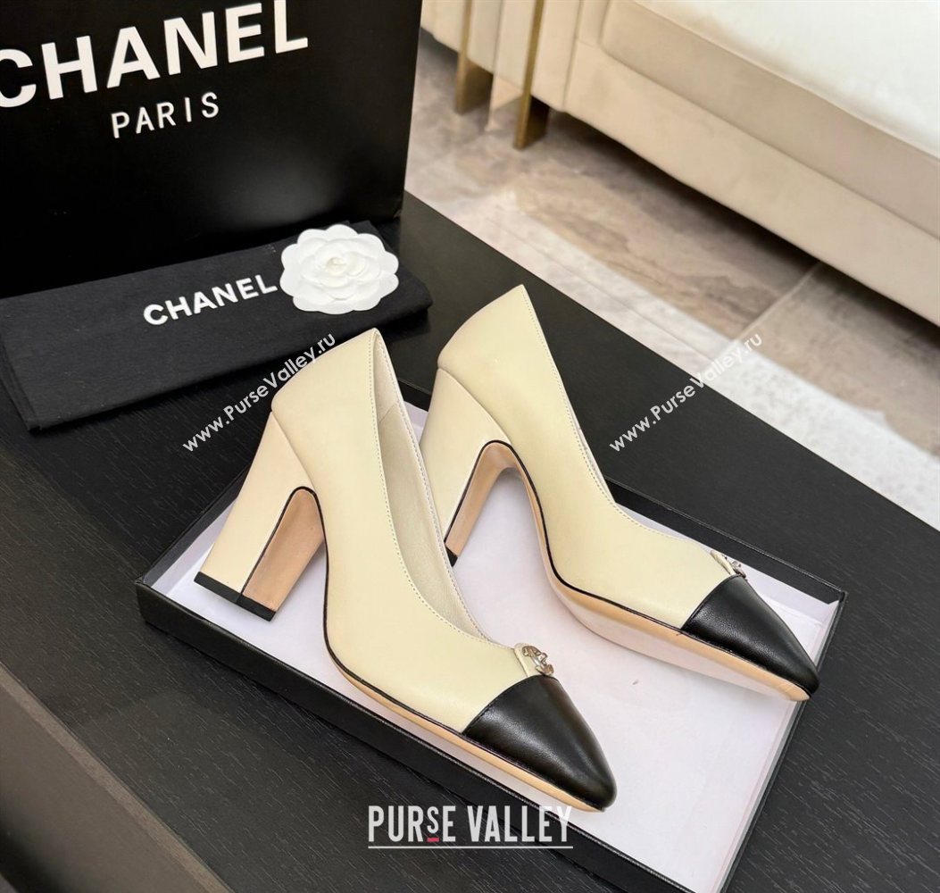 Chanel Lambskin Leather Pumps 9cm with CC Tag White 2025 G46441 2 (MD-251103016)