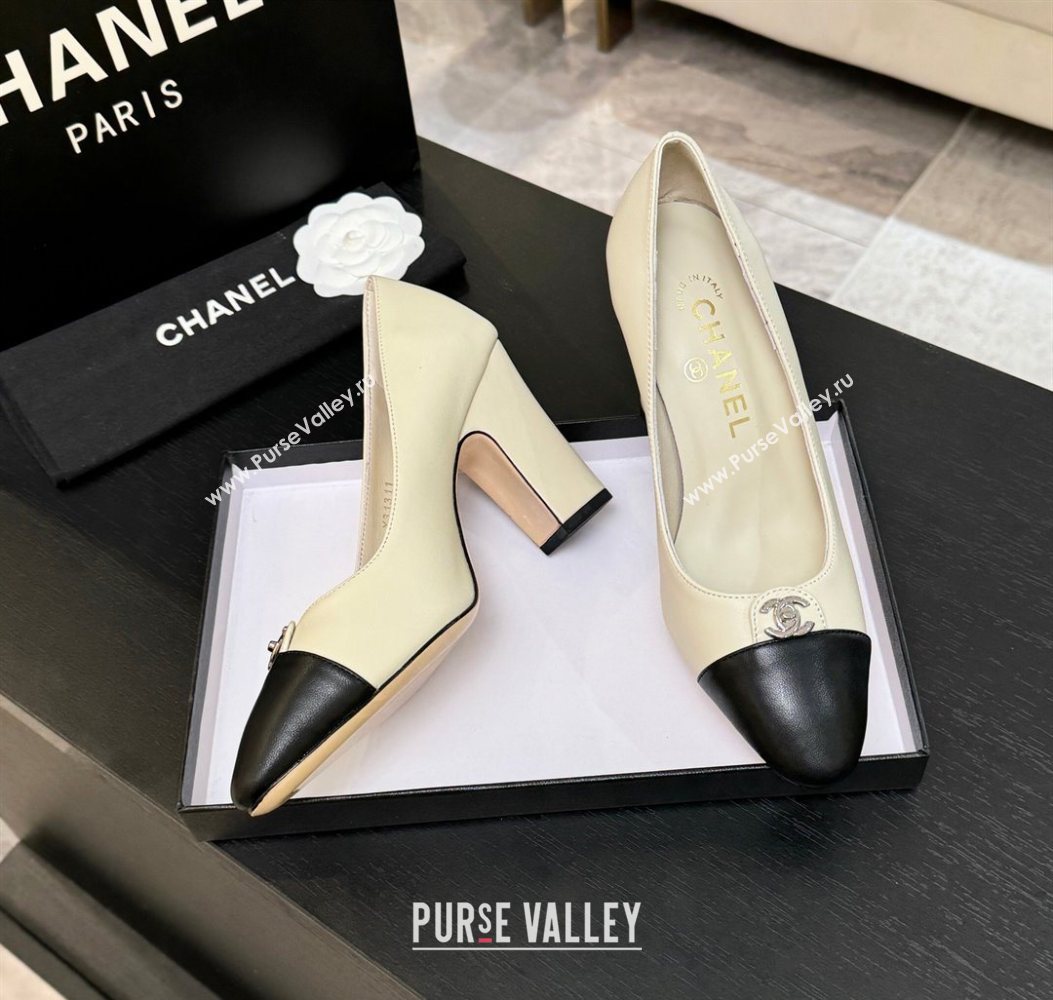 Chanel Lambskin Leather Pumps 9cm with CC Tag White 2025 G46441 2 (MD-251103016)